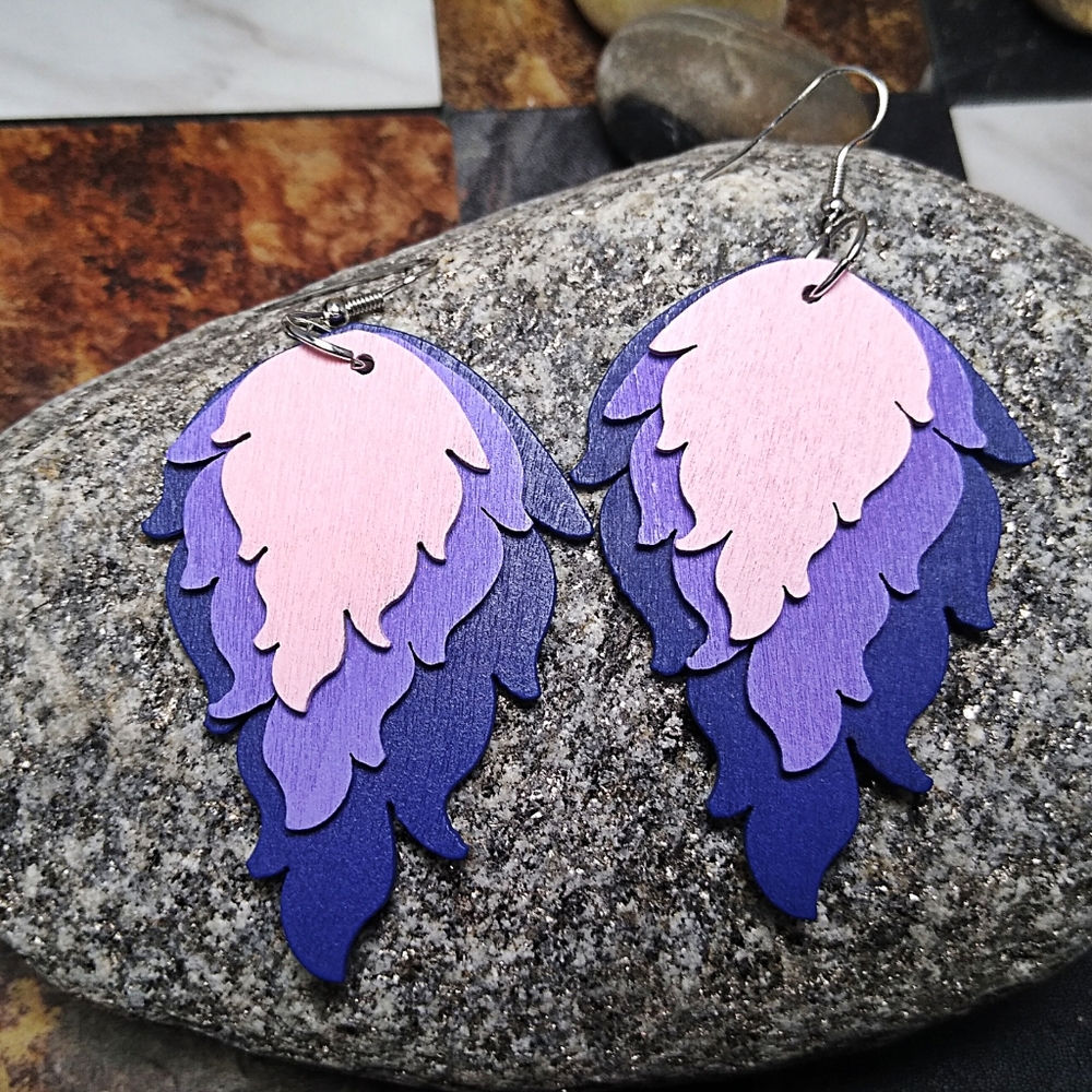 🐞2/$20 Wooden Flame Dangle Earrings - Picture 2 of 2
